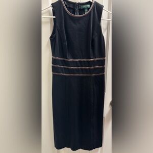 Lauren Ralph Lauren Black Midi Dress with Brown Trim